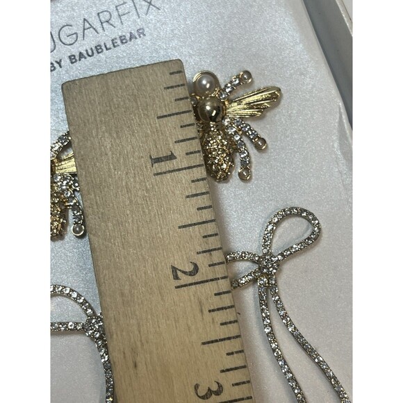 Sugarfix By BaubleBar Bumblebee And Bow Gold Tone Rhinestone Earring Set New - Picture 5 of 8